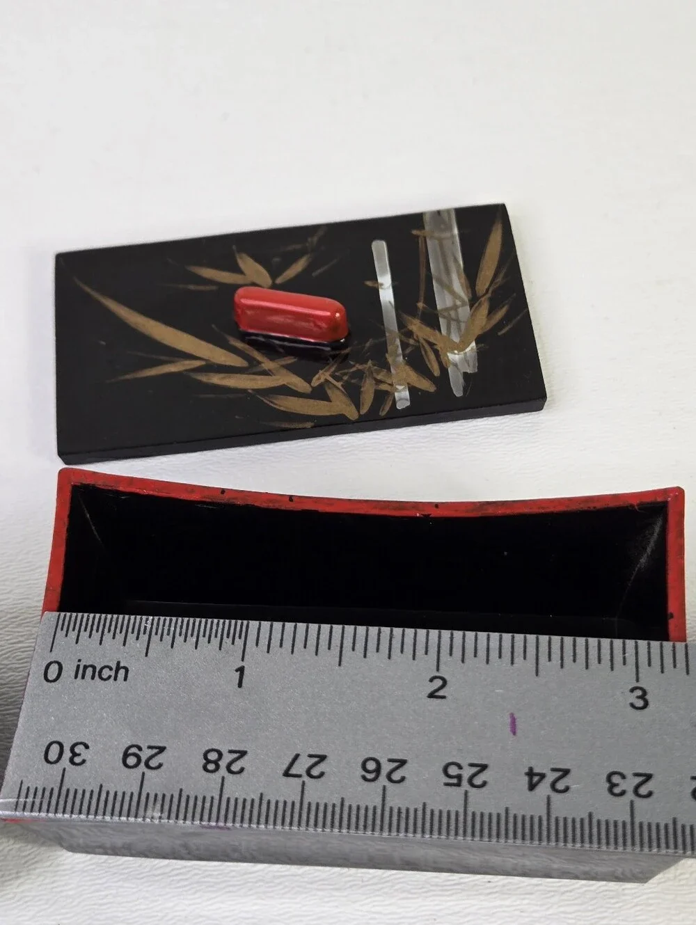 Vtg Japanese Lacquerware Box Set Urushi Maki-e Floral Bamboo Black Red Hand Pain